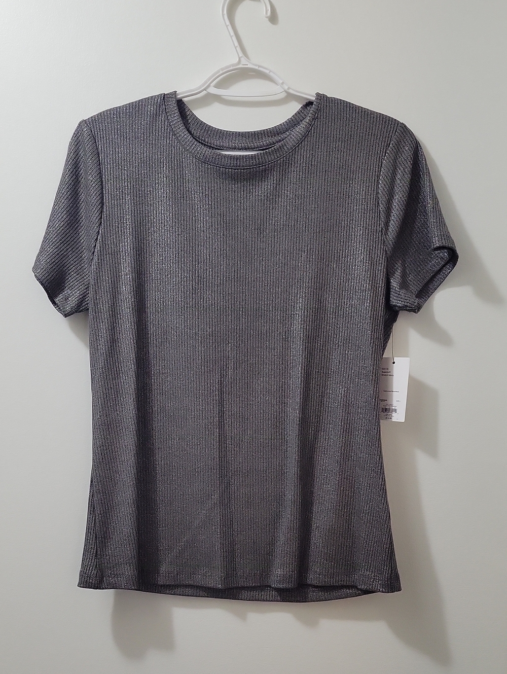 Nine West Charcoal Ribbed Crewneck Short Sleeve Tee